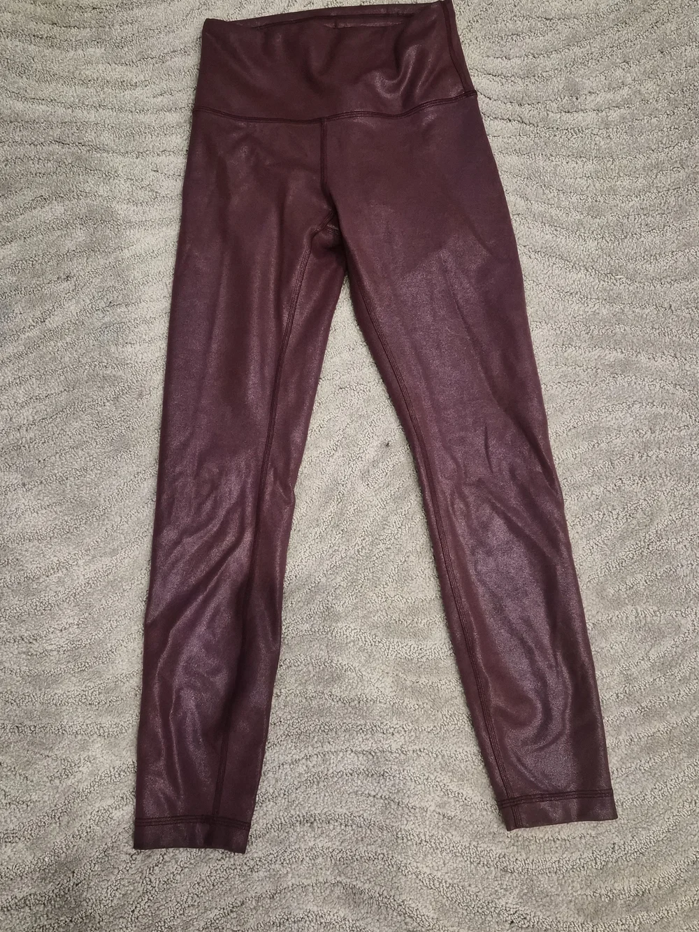 LuLu Lemon High-Waisted Faux Leather Leggings in Wine - Size 4
